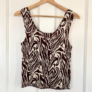 Crinkle Swirl Chocolate Brown and White Sleeveless Top Size Large | 90's Fashion